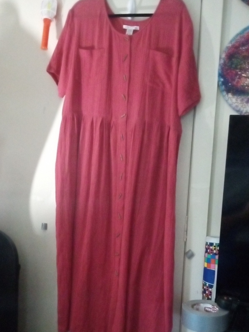 Silhouettes Vintage Rose-Pink Button Front Cotton Made in India Maxi Dress 1X
